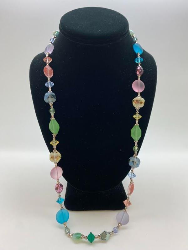 Pastel Mixed Glass Long Necklace,GLS-N51
